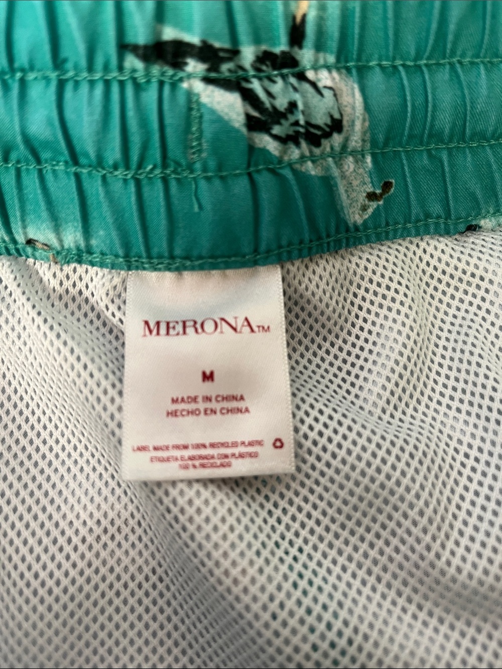 Merona mens Teal Surf & Seagull Print Swim Trunks medium - Picture 3 of 4